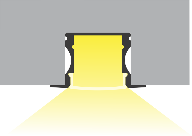 TIVENDIS Led Alu Profil 2 m EH Komplett Set für Strip / Streifen bis 12 mm breit | Abdeckung schwarz, Endkappen |  Einbau Fußleisten Flachprofil eloxiert