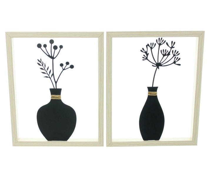FRANK FLECHTWAREN | Wanddeko Vase, 2er Set, METALL, HOLZ, PAPIERSCHNUR, 20 x 2,5 x 25 cm