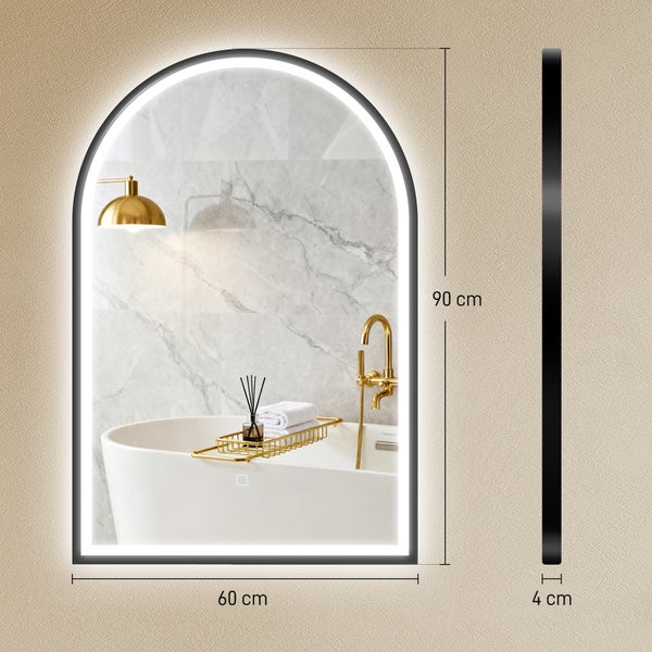 Runder Bogen LED Badezimmerspiegel 60 mal 90 Zentimeter mit Touch Schalter