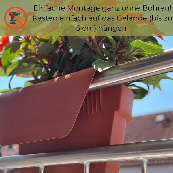 Geländertopf Balkon mit Wasserspeicher Blumentopf Zaun Blumenkasten Geländer Geländerkasten Balkontopf Balkonkasten Terracotta