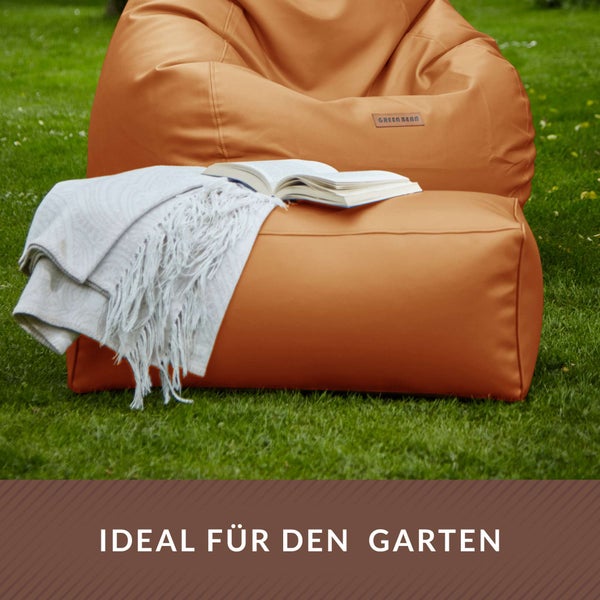 Green Bean Sitzhocker aus Kunstleder - Pouf mit EPS Perlen Füllung - 70 x 33 x 28cm - perfekte Ergänzung zum Sitzsack - Sitzwürfel Sitzkissen Hocker Fußhocker - Cognac
