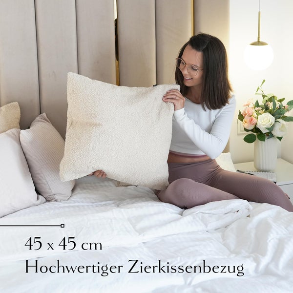 Teddy Kissenbezug 45x45 cm Sofakissen - Flauschiger Plüschkissen Teddy Bezug - Kissenbezüge 45x45 cm Dekokissen - Kissen 45x45 cm - Deko Kissen Kissenhüllen 45x45 cm Beige