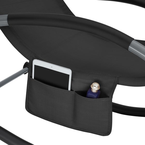 Gartenliege tectake Taya abnehmbares Kopfpolster, seitliche Aufbewahrungstasche ergonomisch, mit Komfort-Schwingbewegung schwarz