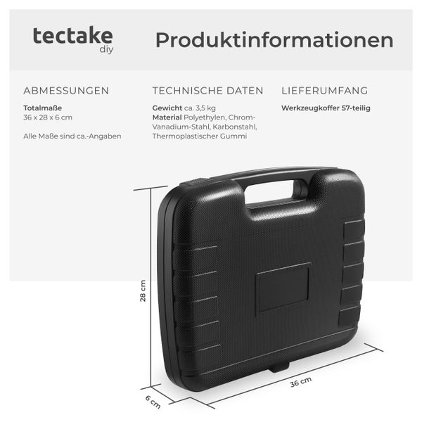 Werkzeugkoffer tectake Luigi mit Tragegriff 57-teilig schwarz