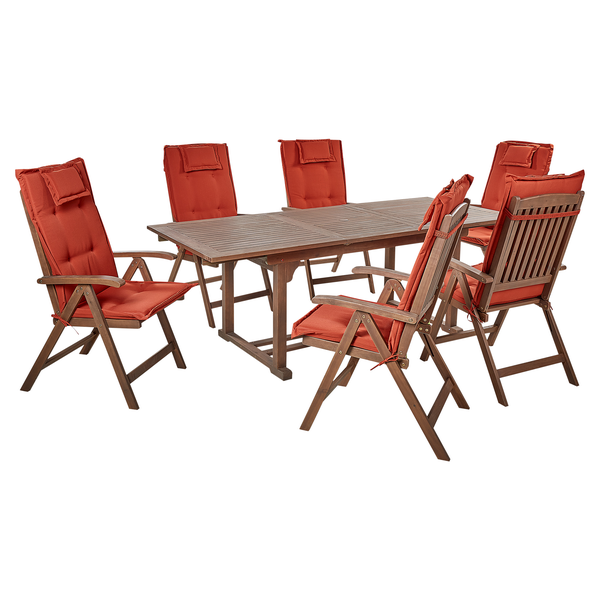 Gartenmöbel Set 6-Sitzer AMANTEA inkl. Kissen Akazienholz Rot