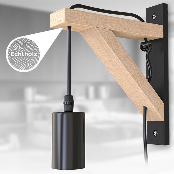Wandleuchte - retro, schalter, mit Stecker, E27 Fassung, schwarz