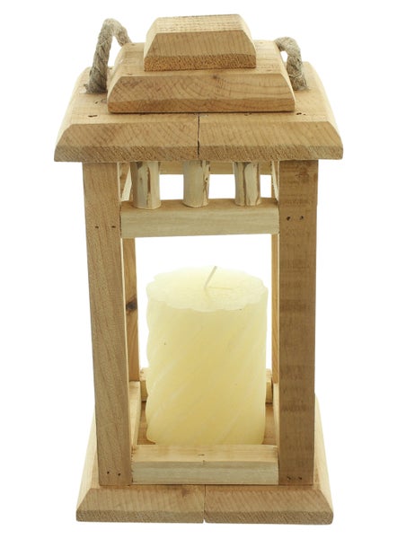 Dekorative Holzlaterne mit Kerze und Seilgriff