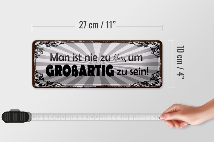 Blechschild Spruch 27x10cm nie zu klein um großartig sein Dekoration