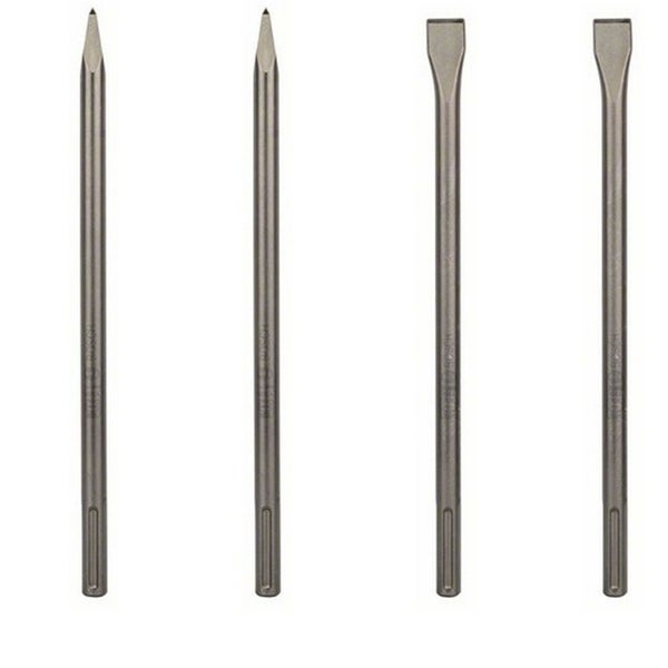 Vier Meißel mit SDS-Max-Aufnahme, zwei Spitzmeißel, zwei Flachmeißel