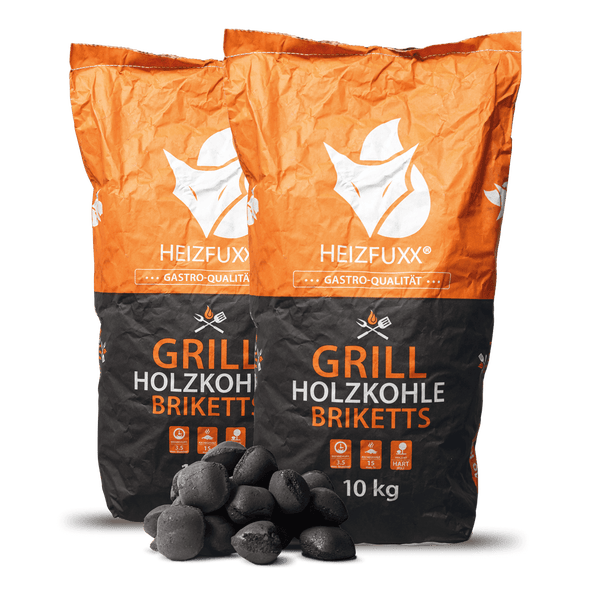 Heizfuxx Grillholzkohlebriketts 10kg x 2 Sack 20kg Grillkohle Holzkohle Kohlebriketts