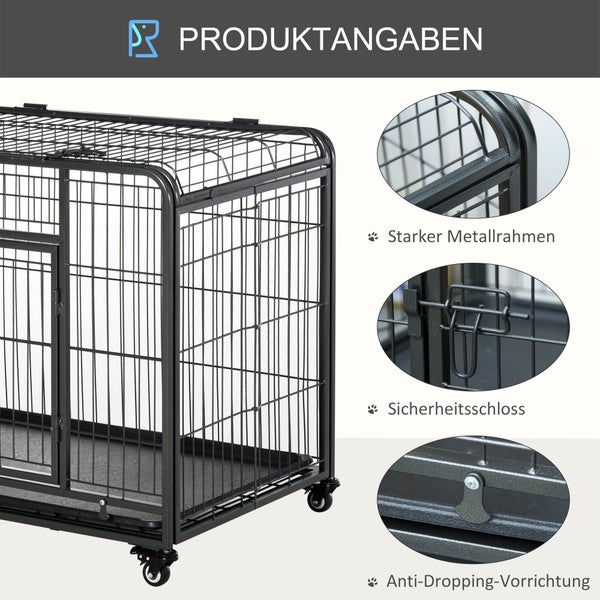 PawHut Hundekäfig, Transportkäfig, 94 x 58 x 69,5 cm, Metall, Grau+Schwarz