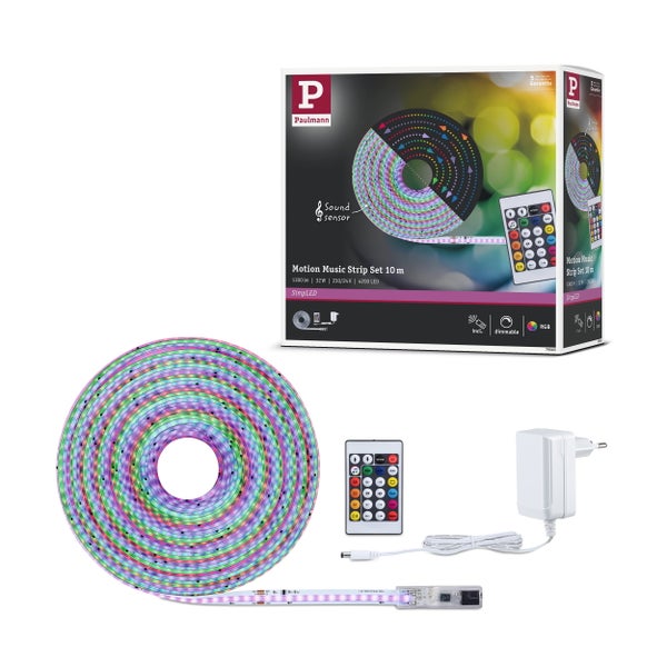 Infografik zum MaxLED 250 LED Streifen mit Klebeband, 30 LEDs pro Meter, Schnittmarkierung alle 16,7 Zentimeter und Steckverbindern.