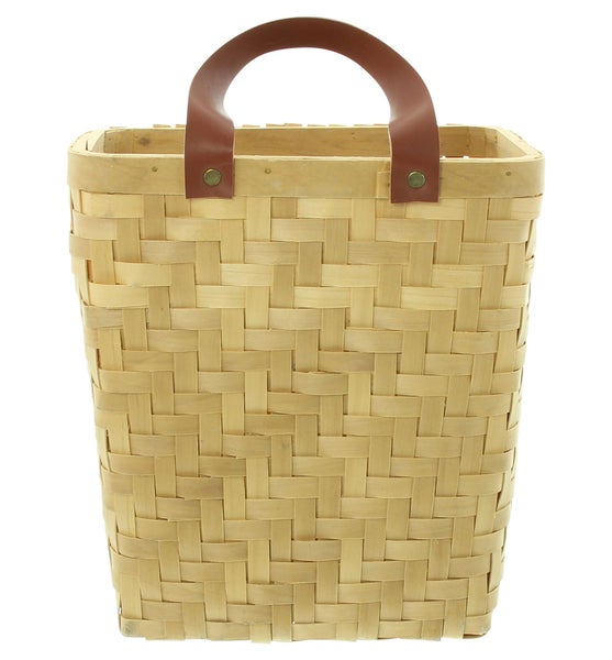 FRANK FLECHTWAREN | Wandkorb Holzspan, HOLZ, KUNSTLEDER, 25 x 15 x 28 cm, GH 39 cm