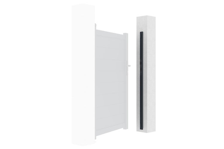 Anschlagleiste für Gartentür, montiert an einem Pfosten.