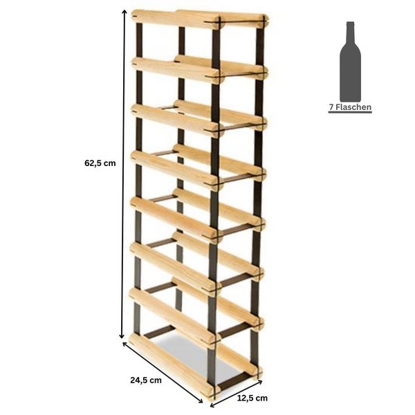 PROREGAL Modulares Weinregal Vinotega Mod Metal HxBxT 72,5 x 12,5 x 24,5 cm 1 x 7 Flaschen Massives Kiefernholz Braun Geölt