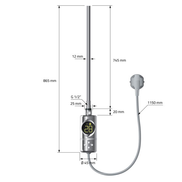ML-Design Heizstab 900W Chrom mit Thermostat und LCD Bildschirm, Elektronischer Temperaturregler und Timing-Funktion, Heizpatrone Heizelemente für Badheizkörper Heizungen, Elektroheizstab mit Stecker