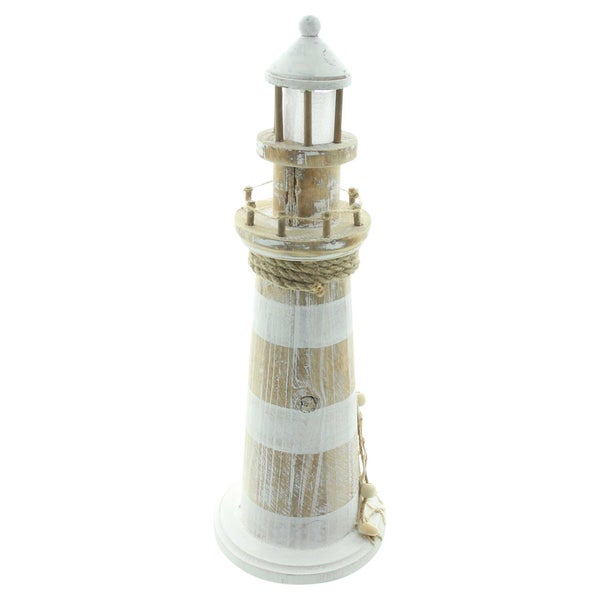 FRANK FLECHTWAREN | LED-Deko Leuchtturm, 14 x 14 x 40 cm, HOLZ, KUNSTSTOFF