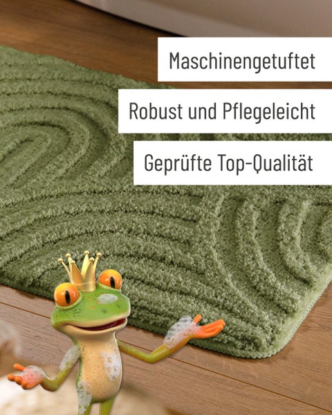 Grüne maschinengetuftete Badematte mit Wellenmuster, robust, pflegeleicht und in geprüfter Qualität.
