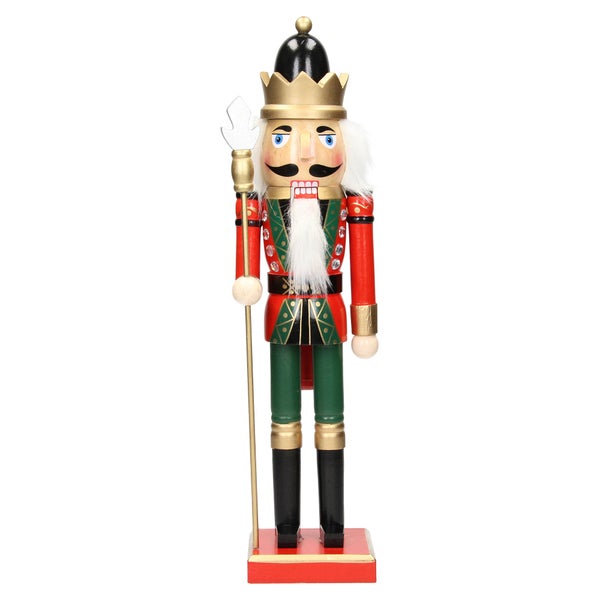 ECD Germany Nussknacker Figur Soldat 25cm schwarze Krone, Zepter, Holz, handbemalt, Unikat, Weihnachten Holzfigur König Puppet Marionette Ornament Traditioneller Nussbrecher Weihnachtsdeko Deko Statue