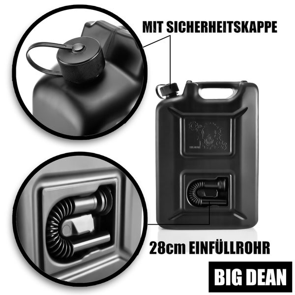 BigDean Kraftstoffkanister 20 L Black Edition - Benzinkanister Kraftstoff Kanister mit UN-Zulassung für Diesel & Benzin