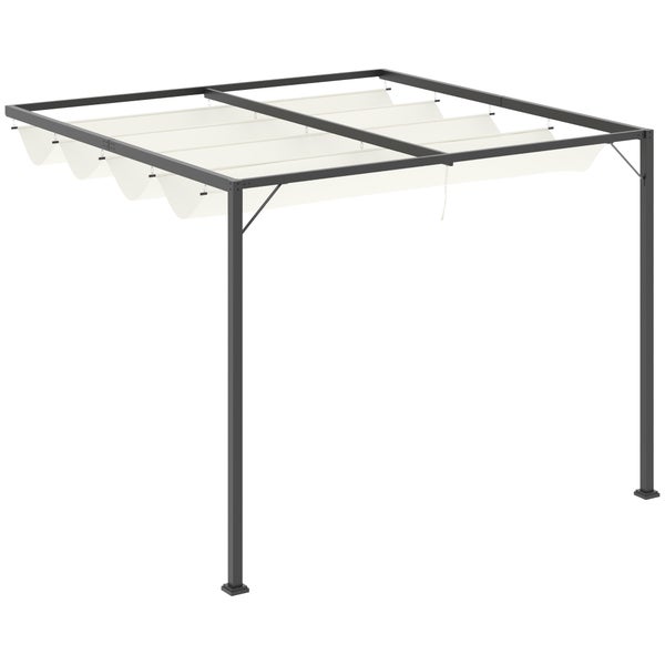 Outsunny Pergola, mit Stoffdach, wetterfest, 3 x 3 m, Metall, Polyester, Cremeweiß