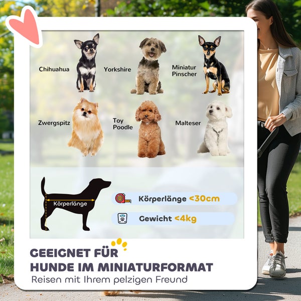 PawHut Hundewagen Hundebuggy klappbar für Hunde & Katzen bis 4 kg Katzenbuggy mit Netzfenstern, Schultergurt, Aufbewahrungstasche, Becherhalter Regenschirm Katzenwagen Dunkelgrün