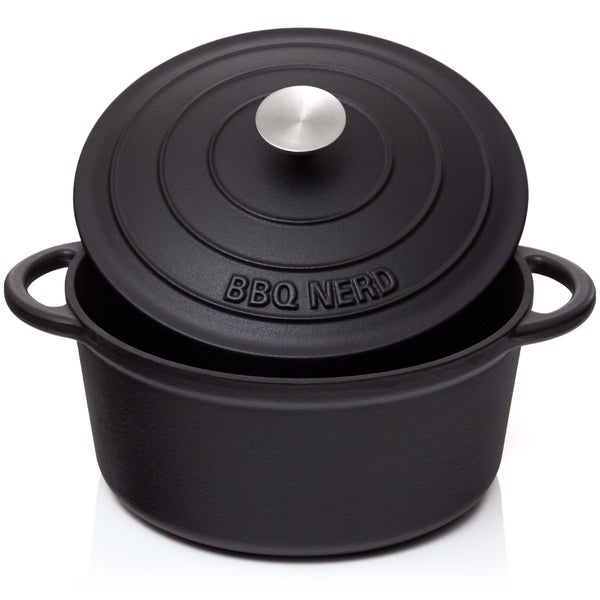 BBQ-Nerd Bräter (rund) mit Deckel 5 L aus Gusseisen mit Emaille-Beschichtung | Bratentopf Kochtopf Gusseisentopf - ideal zum langsamen Garen | Energieeffiziente, wärmespeichernde Cocotte