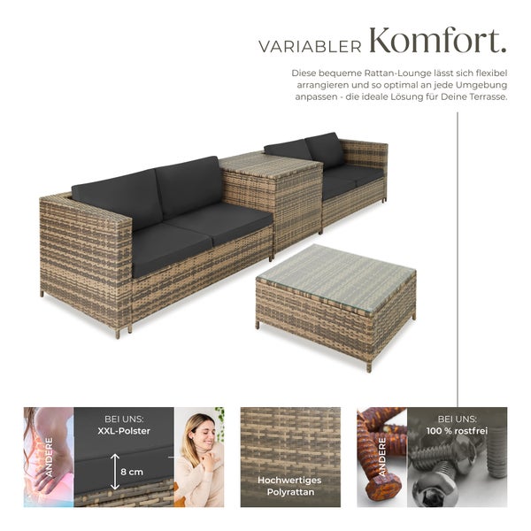 Rattan Lounge tectake Siena mit Sicherheitsglasplatte für 4 Personen natur/dunkelgrau