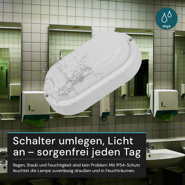 Feuchtraumleuchte mit Wasserspritzern und IP54-Schutz in einem Badezimmer