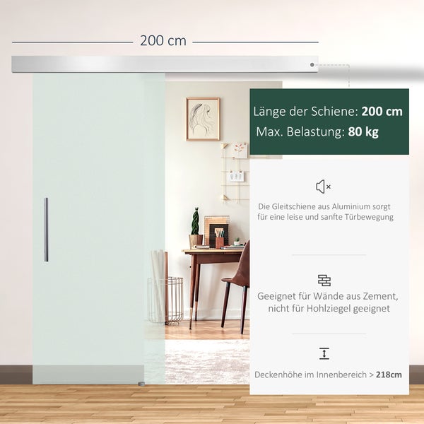 HOMCOM Glasschiebetür Schiebetür Tür Zimmertür mit Griffstange einseitig satiniert 77,5 x 205 cm