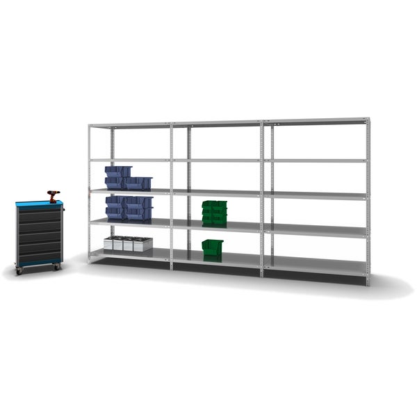 PROREGAL Fachbodenregal Schraubsystem Medium-Duty Grundregal HxBxT 200 x 130 x 60 cm 5 Ebenen Fachlast 200 kg Beidseitig Nutzbar Verzinkt