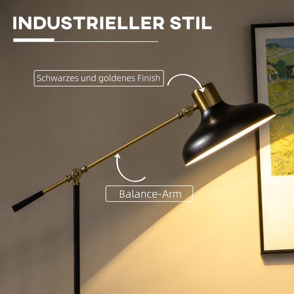 HOMCOM Stehlampe, 80L x 30B x 124-165H cm, Metall, Schwarz