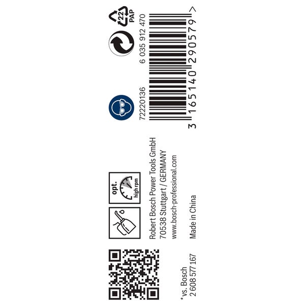 Informationen zu Bosch Elektrowerkzeugen, einschließlich Adresse, Barcode und Recyclingsymbol.