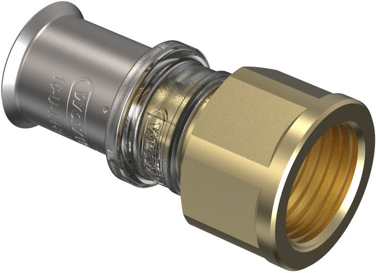 Wavin Press-Übergang mit Innengewinde aus Metall für Verbundrohre.