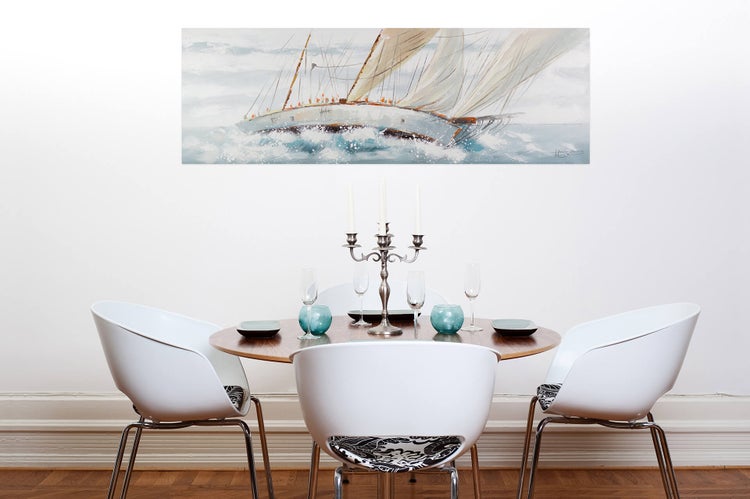 Handgemaltes Gemälde Acrylfarbe 150x50cm Weiß
