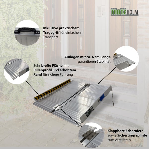 TRUTZHOLM Rollstuhlrampe klappbar 91 cm Traglast 272 kg Alu grau Auffahrrampe