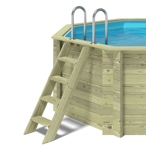 Holzpool mit Leiter und Edelstahlgriffen