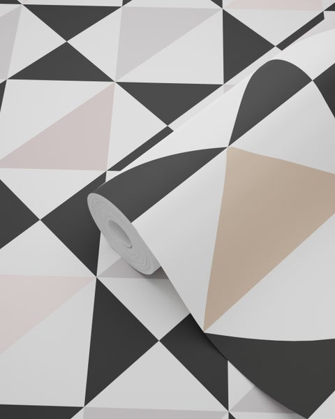 Rolle Tapete mit geometrischem Dreiecksmuster in Schwarz, Weiß und Beige