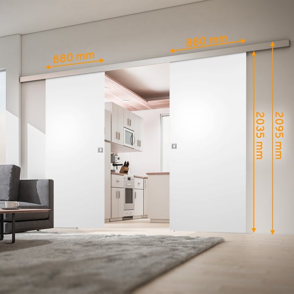 Tür doppelflügelige Schiebetür Komplettset weiß 1760x2035 doppel Holztür Schiebetürsystem -  Quadratgriff+2seitiger Softclose