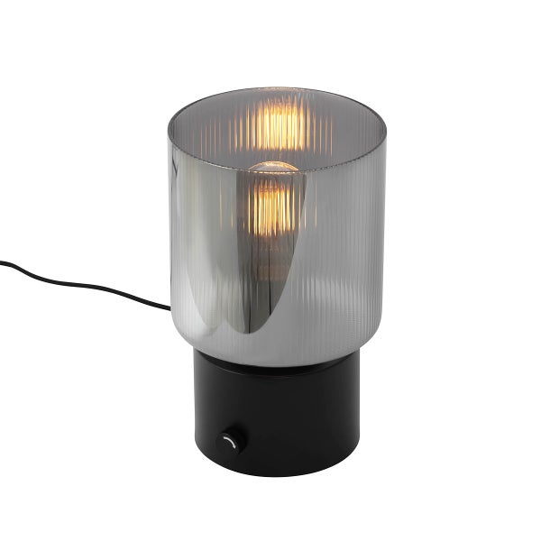 Tischleuchte mit geriffeltem Glaszylinder und Dimmer