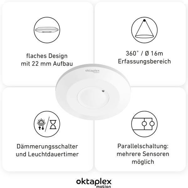 Oktaplex Ida 360° Bewegungsmelder flach Decke Hochfrequenzssensor weiß
