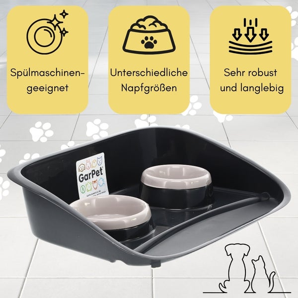 Hundenapf mit Unterlage Futternapf mit Spritzschutz Doppelnapf Hund Hundenapf Set mit Unterlage mit Rückwand Futterstation 2 Näpfe Napfunterlage erhöht Futterbar Katze