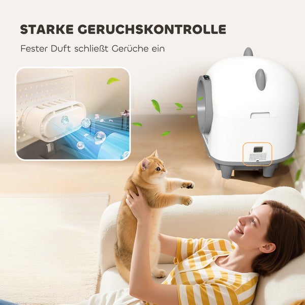 Automatische Katzentoilette mit Geruchskontrolle im modernen Wohnzimmer