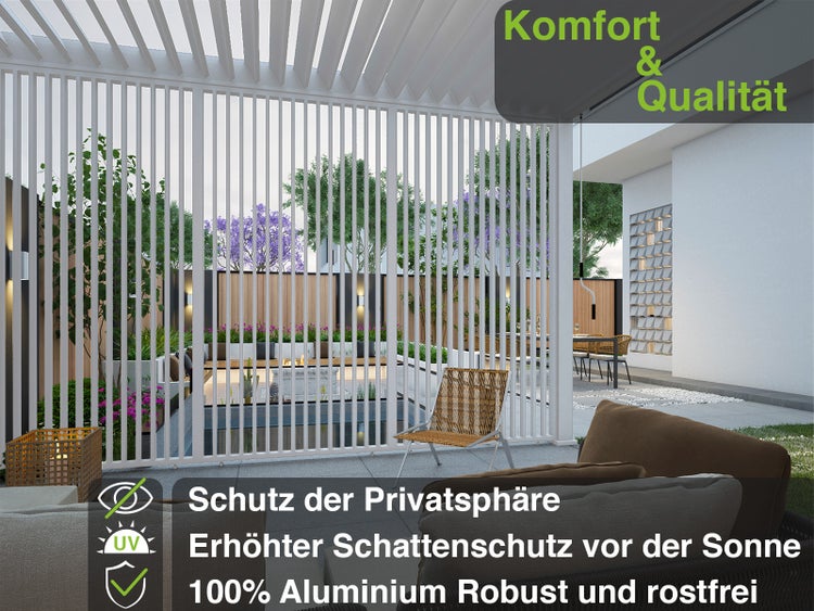 Weide Vertikale Lamellenwand für Weide Pergola 1,23m in Weiß aus Aluminium