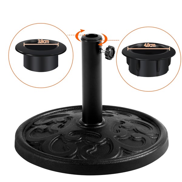 Schirmständer mit Größenangaben für Schirmstangen