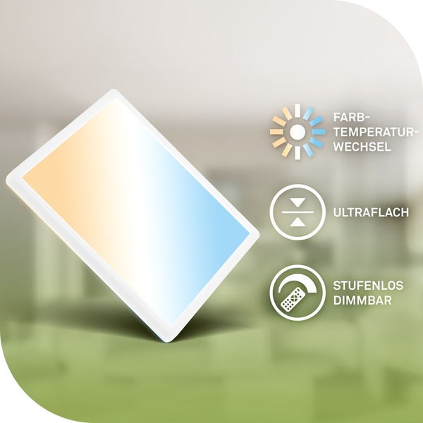 Symbol für Farbwechsel, ultraflaches Design und stufenlose Dimmbarkeit
