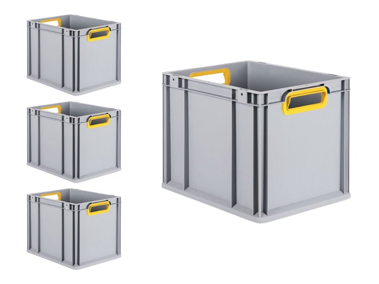 PROREGAL Spar Set 4x Eurobox Nextgen Color HxBxT 32 x 30 x 40 cm 30 Liter Griffe Gelb Offen Glatter Boden Eurobehälter Transportbox