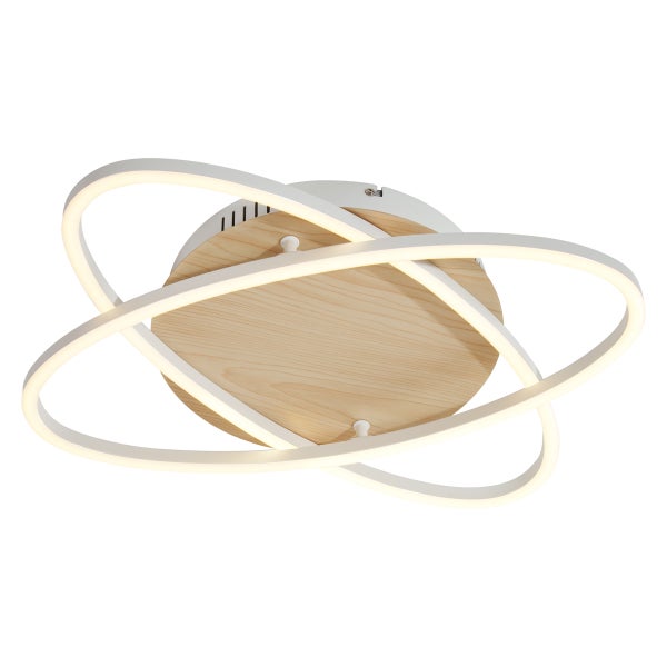 Deckenleuchte mit Holzdekor und LED-Ringen