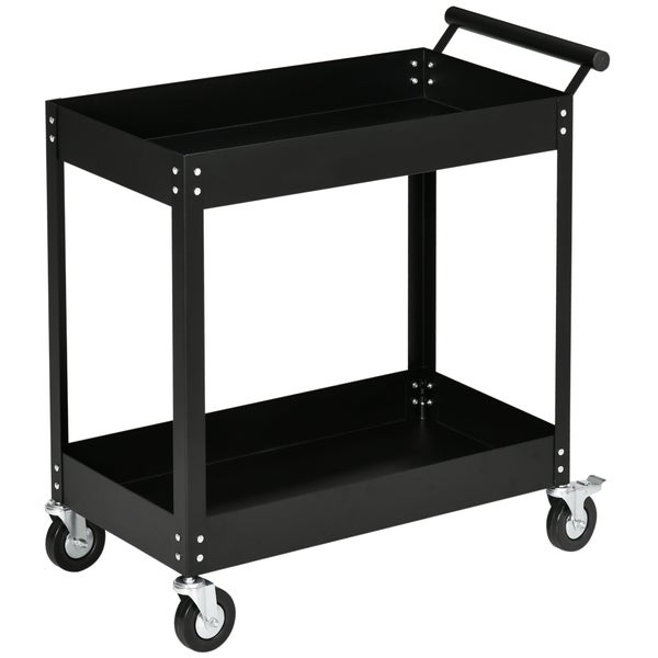 DURHAND Werkstattwagen mit 2 Etagen, Werkzeugwagen leer, Transportwagen, seitlicher Griff, 4 Rollen, Stahl, bis 150 kg Tragkraft, 84,5 x 38 x 84 cm, Schwarz