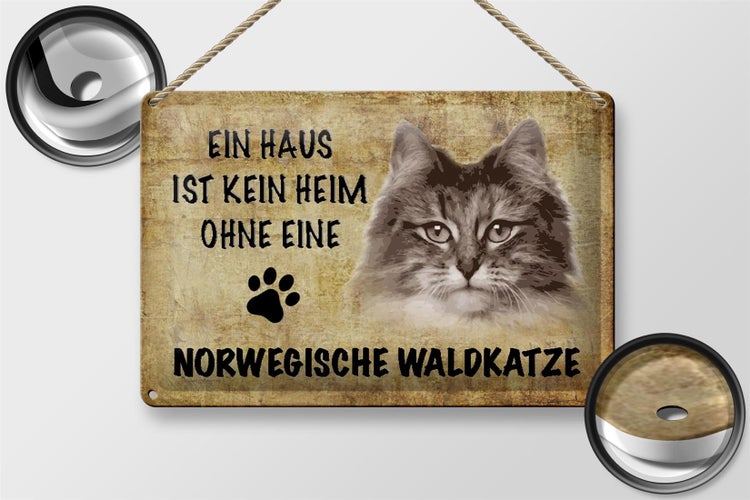 Blechschild Spruch 30x20cm Norvegische Waldkatze ohne kein Heim
